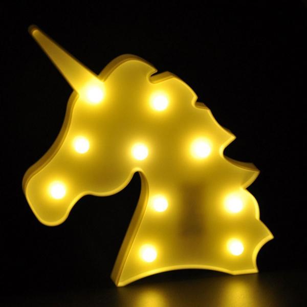 Unicorn Head Shape LED Night Light Bedroom Party Decoration Light Yellow