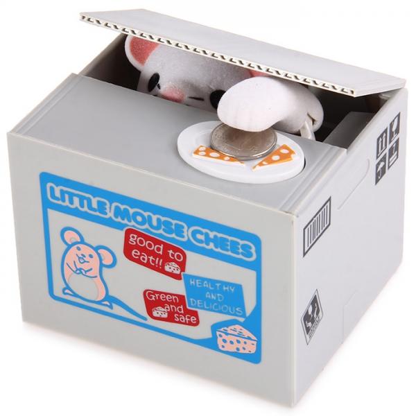 Unique Itazura Saving Pot Stealing Mouse Shape Coin Bank Gray