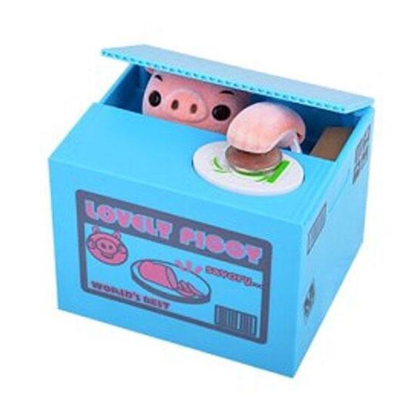 Unique Itazura Saving Pot Stealing Pig Shape Coin Bank Blue