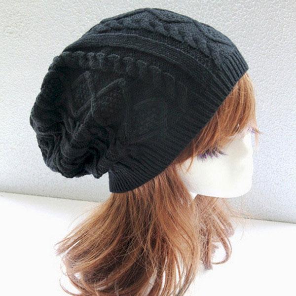 Unisex Knitted Warm Fashion Hat Twist Pattern Beanies Winter Gorro Black