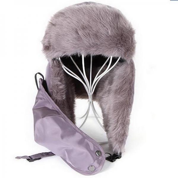Unisex Russian Faux Fur Pilot Trapper Bomber Cap Outdoor Ski Ear Protective Hat With Mouth Mask Gray