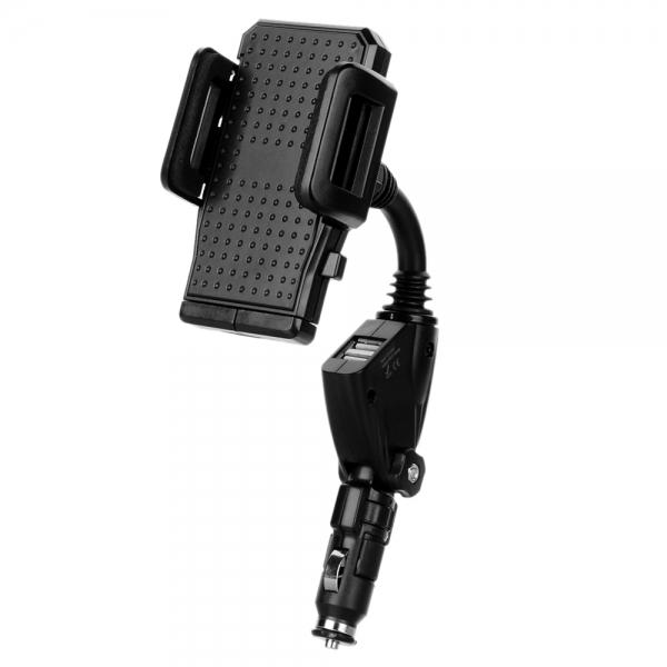 2-in-1 360° Rotation Car Mount Holder w/2-Port USB 5V Charger Output-Black