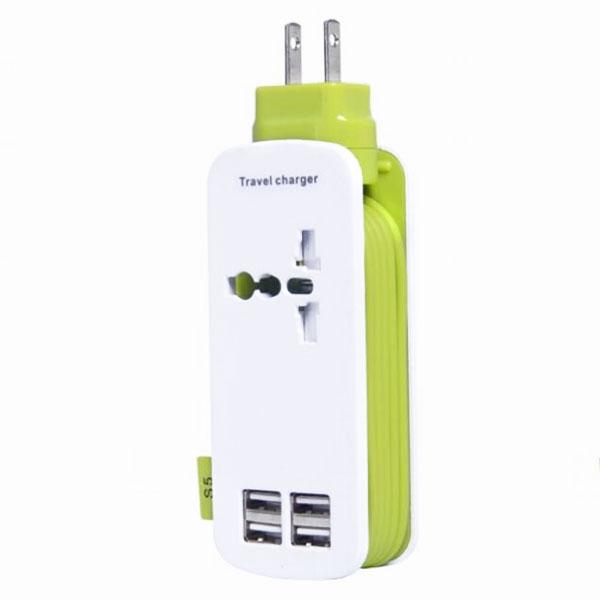 Universal 4 USB Ports 4A International Socket Travel Charger Socket US Plug Green