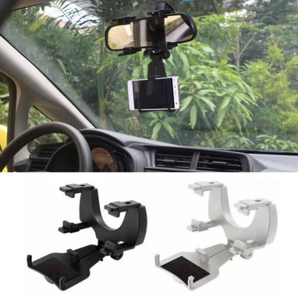 Universal Car Rear View Mirror Bracket Mount Holder for 4-6.3 inch Smartphone Black
