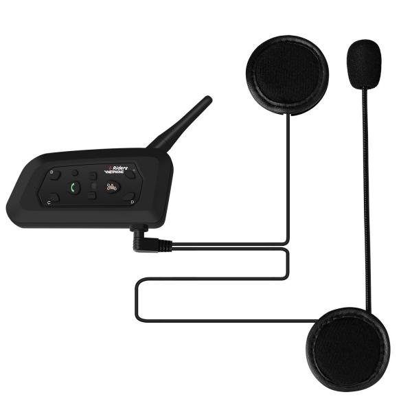 V6 Helmet Intercom 6 Riders 1200M Motorcycle Bluetooth Intercom Headset Walkie Talkie Helmet Black