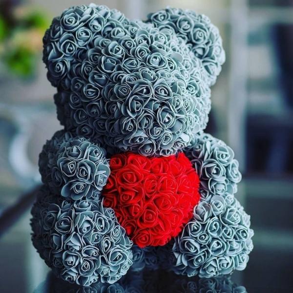 40cm Valentine Day Gift Artificial Roses Bear Wedding Party Decoration - Gray