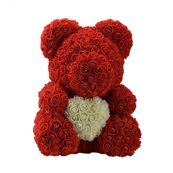 40cm Valentine Day Gift Artificial Roses Bear Wedding Party Decoration - Red