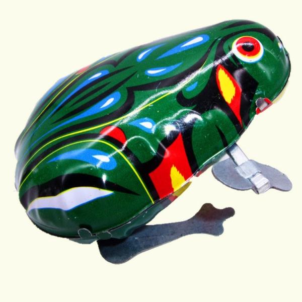 Vintage Nostalgic Wind Up Bird Pecking Tin Mechanical Toy - Frog