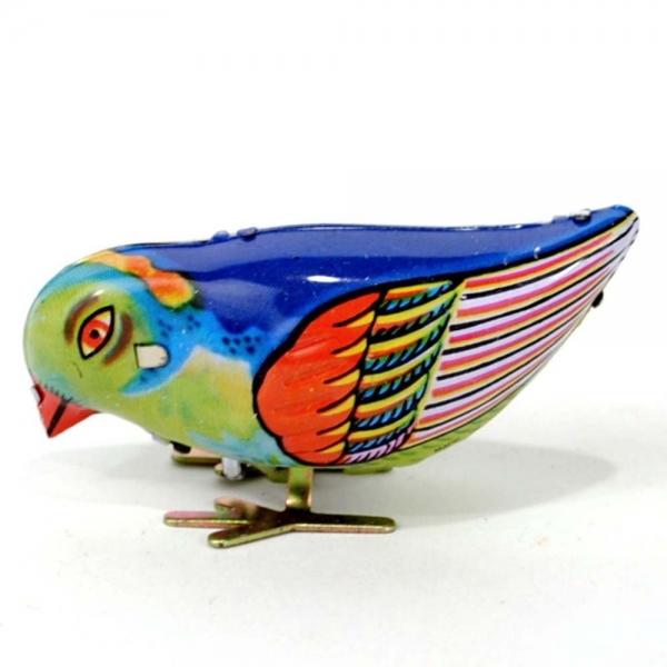 Vintage Nostalgic Wind Up Bird Pecking Tin Mechanical Toy - Magpie