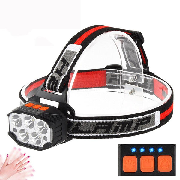 Waving Sensor Headlight Outdoor Led Built in Lithium Battery Strong Light Rechargeable Flashlight 3XPG+2COB Fishing Headlamp