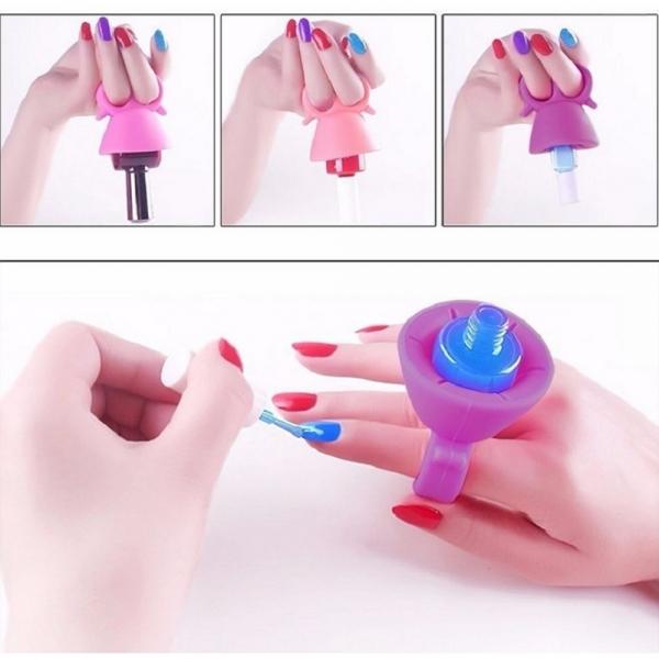 Wearable Finger Nail Polish Holder Ring Varnish Glue Bottle Display Stand Nail Art Tool Random Color