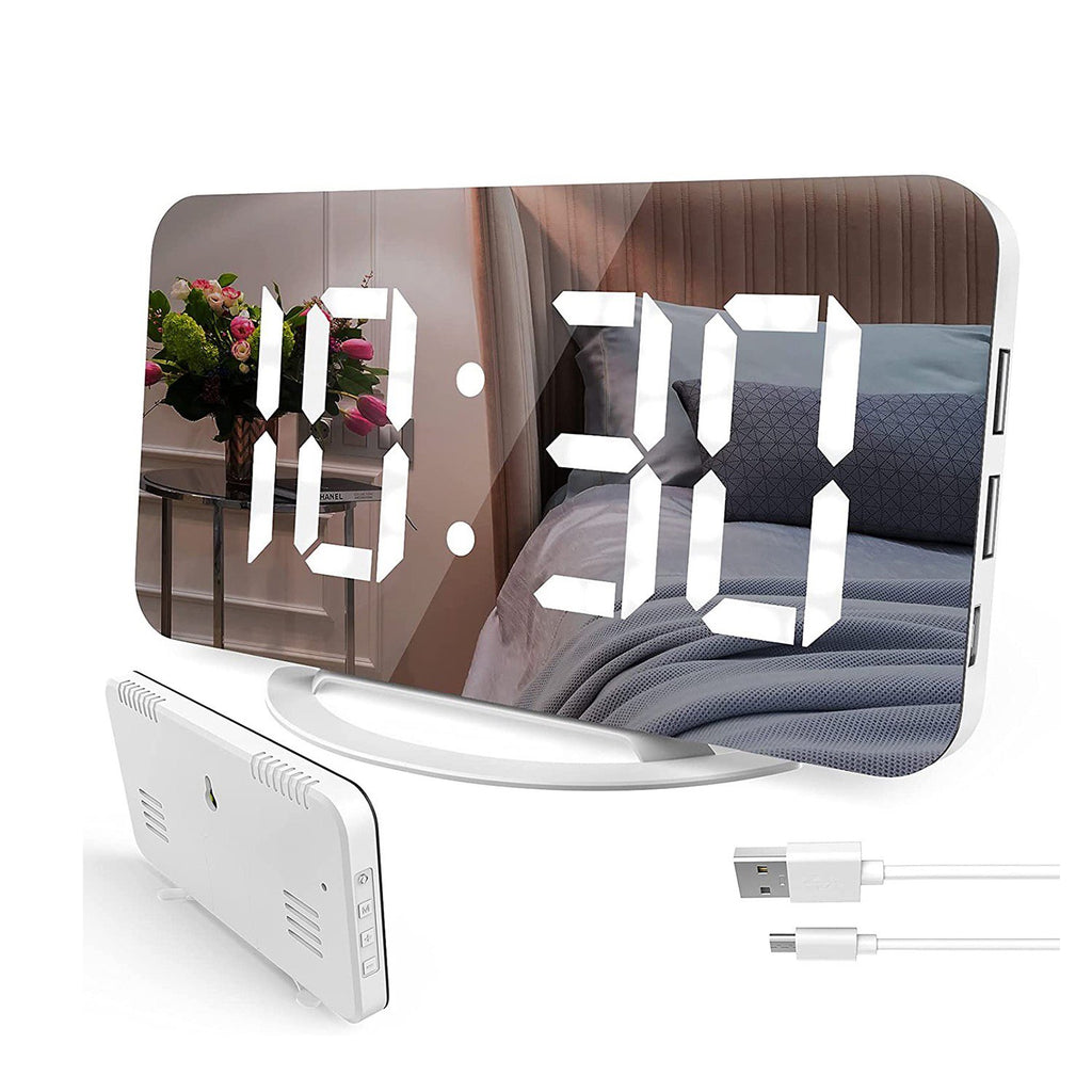 Digital Alarm Clock 7inch Large LED Mirror Electronic Clocks with Touch Snooze Dual USB Charge Desk Wall Modern Clocks