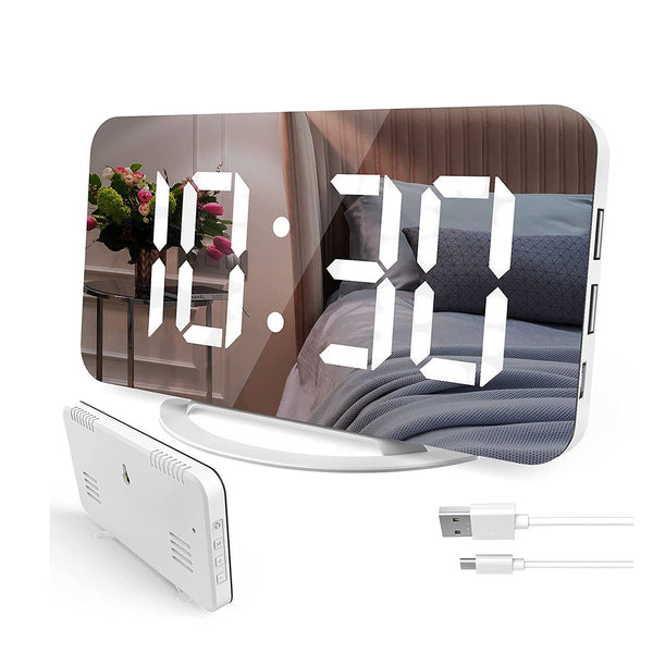 Digital Alarm Clock 7inch Large LED Mirror Electronic Clocks with Touch Snooze Dual USB Charge Desk Wall Modern Clocks