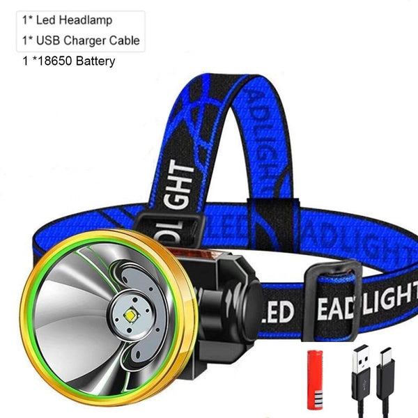 2000lm LED Headlight Rechargeable Waterproof Super Bright Head-Mounted Outdoor Flashlight Lithium Battery Night Fishing Miner's Lamp