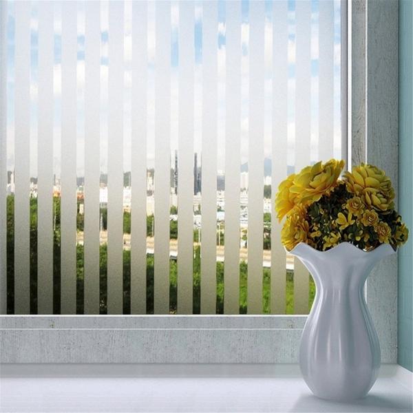 Lines Decorative Window Film Static Cling Self Adhesive Striped White Privacy Stained Glass Sticker for Home Office Shower Bathroom 45*200cm