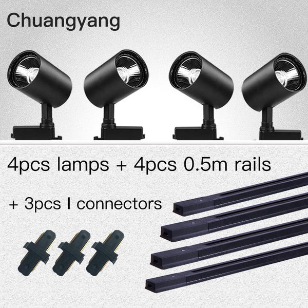 Whole Set COB 12W 20W 30W 40W Led Track light Aluminum Track Rails Track lighting Spot Lights Replace Halogen Track Lamps