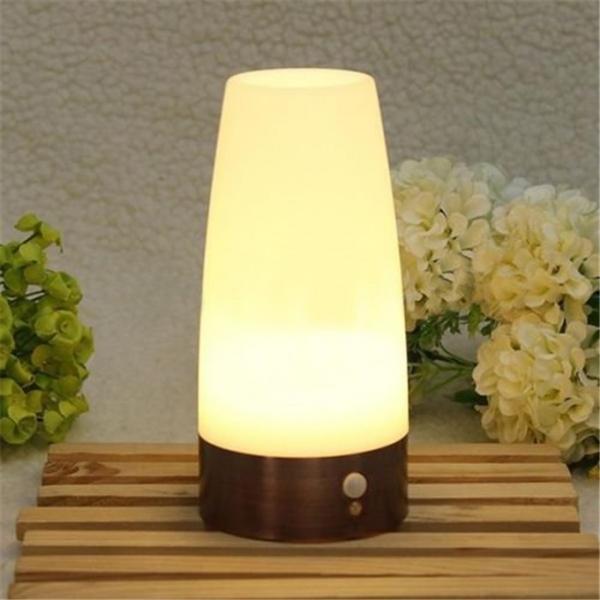 Wireless PIR Motion Sensor LED Night Light Battery Powered Table Lamp Round