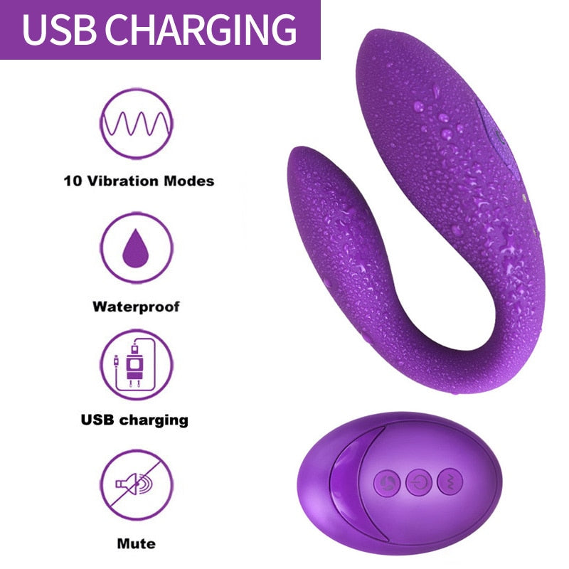 Wireless Vibrator Couples USB Rechargeable Dildo G Spot U Silicone Stimulator Double Vibrators