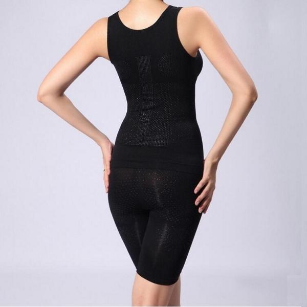 Women Far-infrared Magnetic Therapy Seamless Slimming Corset Vest + Boxers Trunks - Black