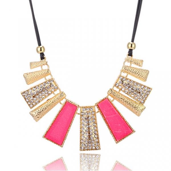 Women Irregular Geometric Grinding Rope Necklace-Pink