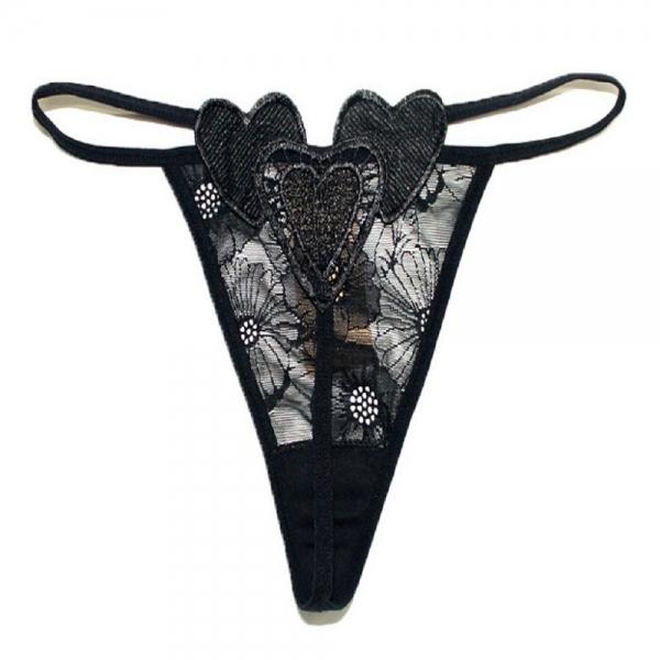 Women's Sexy Comfortable T Pants Fashion Heart-shaped Panty G String Thong Underwear Black