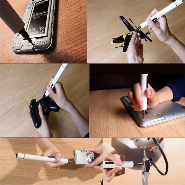 Wowstick 1F Mini Cordless Electric Screwdriver Repair Tools with 5pcs Bits & Extension Bar White