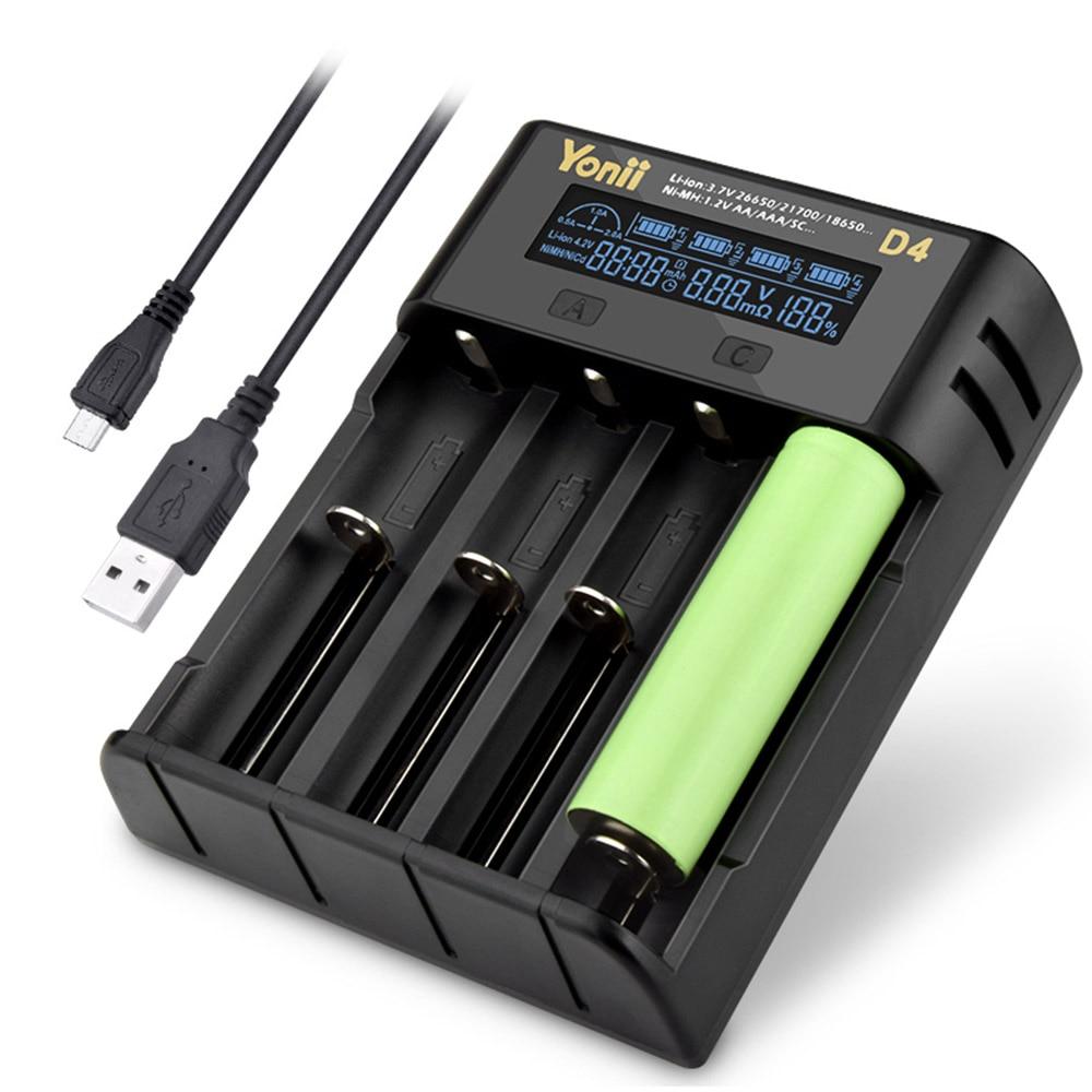 YONII D4 LCD 18650 Battery Charger 4 Slot for 18650 21700 26650 Lithium AA AAA Nimh Battery