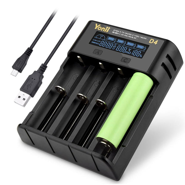 YONII D4 LCD 18650 Battery Charger 4 Slot for 18650 21700 26650 Lithium AA AAA Nimh Battery