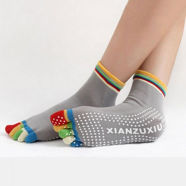 Yoga Practice Five-toes Anti-slip Granules Cotton Socks - Gray