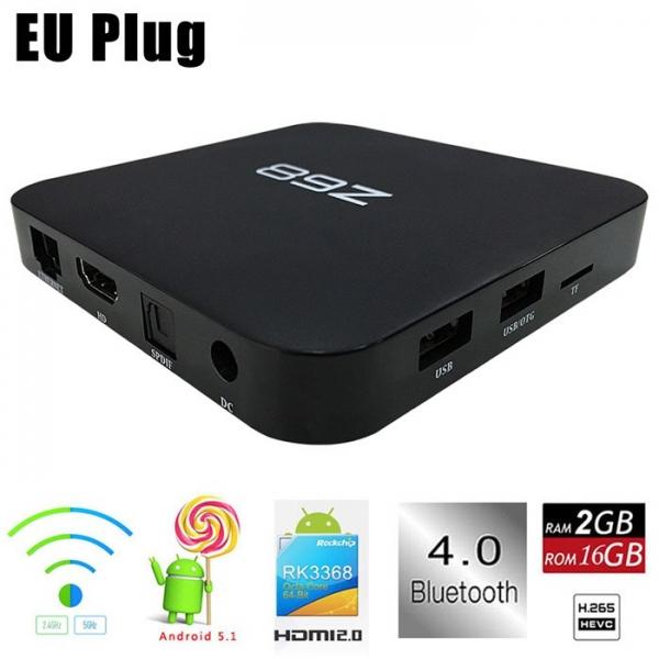 Z68 RK3368 Octa-core Android 5.1 2.4GHz / 5GHz WiFi 2GB RAM 16GB ROM Multi-media Player TV Box EU Plug Black