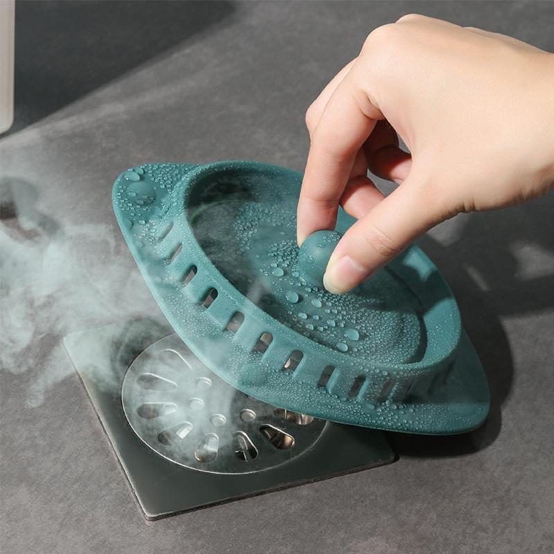 Kitchen Floor Drain Anti Odor Cover Bathroom Shower Sink Drain Plug Silicone Hair Stopper 2-In-1 Sewer Basin Bathtub Strainer