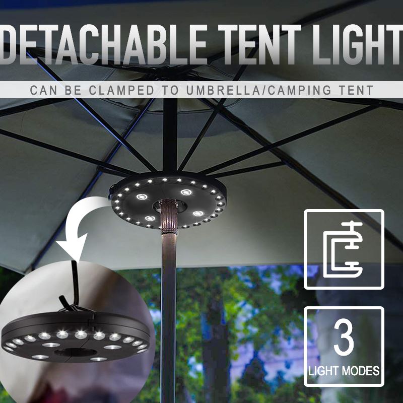 Multifunctional 24+4 LED Outdoor Sun Umbrella Beach Umbrella Tent Light Camping Light Removable Disc