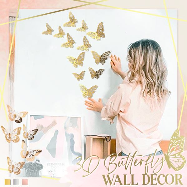 3D Butterfly Wall Decor (12PCS Set) Festive Party Wall Mural Makeup Mirror Living Room 3D Hollow Self-Adhesive Butterfly Decorations