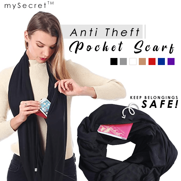 Anti Theft Scarf Solid storage zip pocket scarf