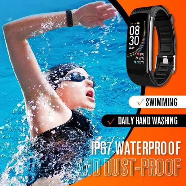 Heart Rate Blood Pressure Blood Oxygen Temperature Sleep Monitoring Smart Watch IP67 Waterproof Swimming Fitness Tracker Full Touch Smart Watch