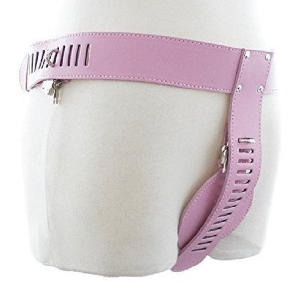 Faux Leather Adjustable Collocation Lock Buckle Pink Underwear Pants