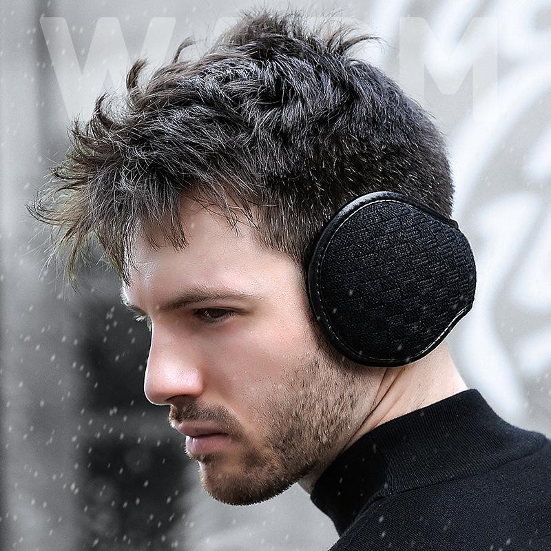 Winter Knitted Earmuffs for Men Women Foldable Ear Warmers Ear Bag Adjustable Warm Plush Earmuffs Earflap Back Wear