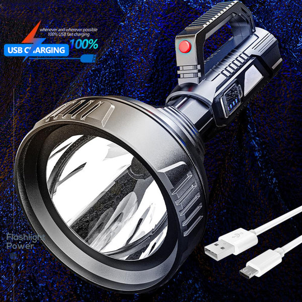 50000LM Portable Searchlight Big Beam Long-Range Flashlight Built-in battery USB Rechargeable Waterproof Led Torch Outdoor Patrol Flashlight