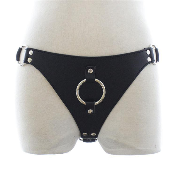 Faux Leather Thong Collocation Iron Round Ring Underwear Pants for Men