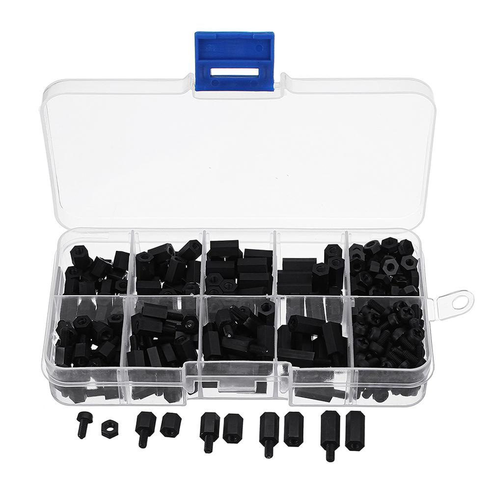 300pcs M3NH1 M3 Nylon Screw Black Hex Screw Nut Nylon PCB Standoff Assortment Kit