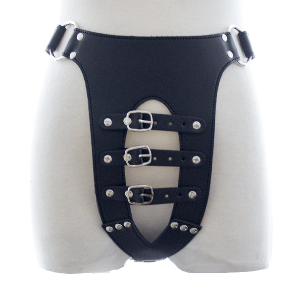 Faux Leather Adjustable Collocation Rivets Black Underwear Pants