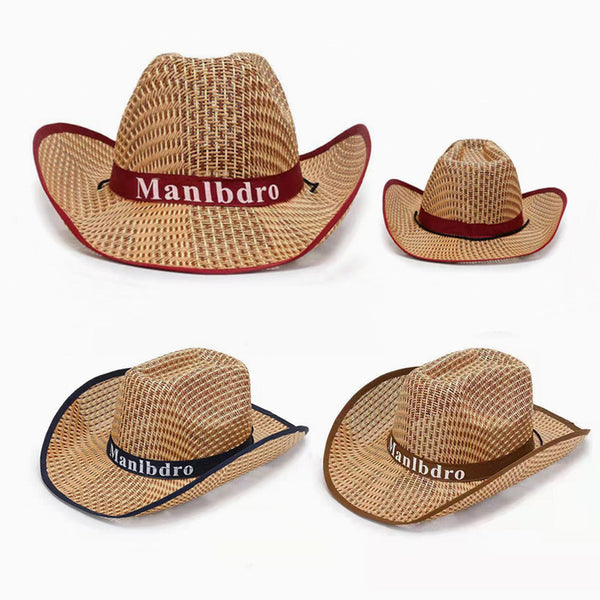 New Men's Western Cowboy Hat Fashion Linen Straw Hat Outdoor Travel Sun Jazz Hat